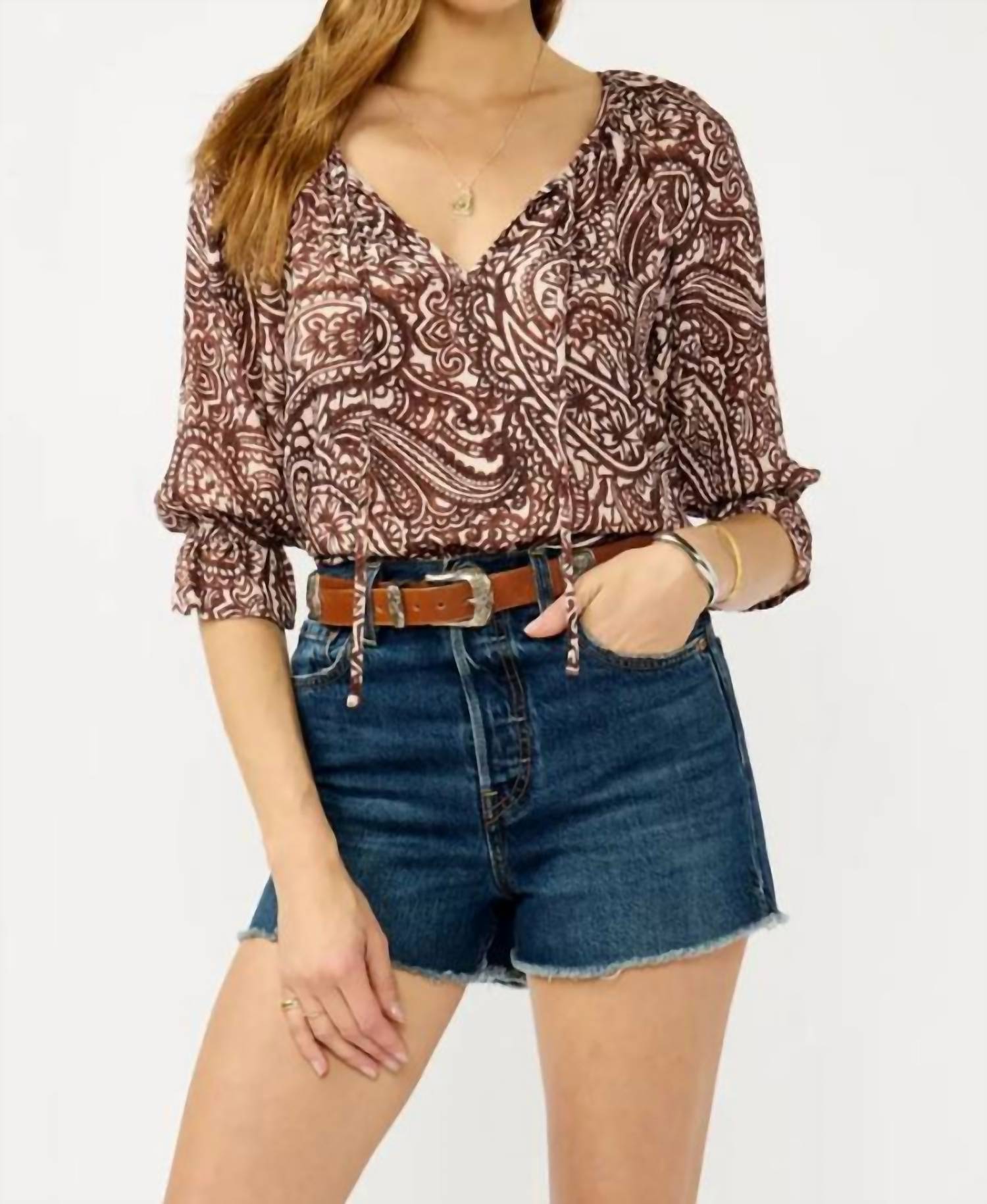 Mint Exclusives - Smocked Split Neck Blouse