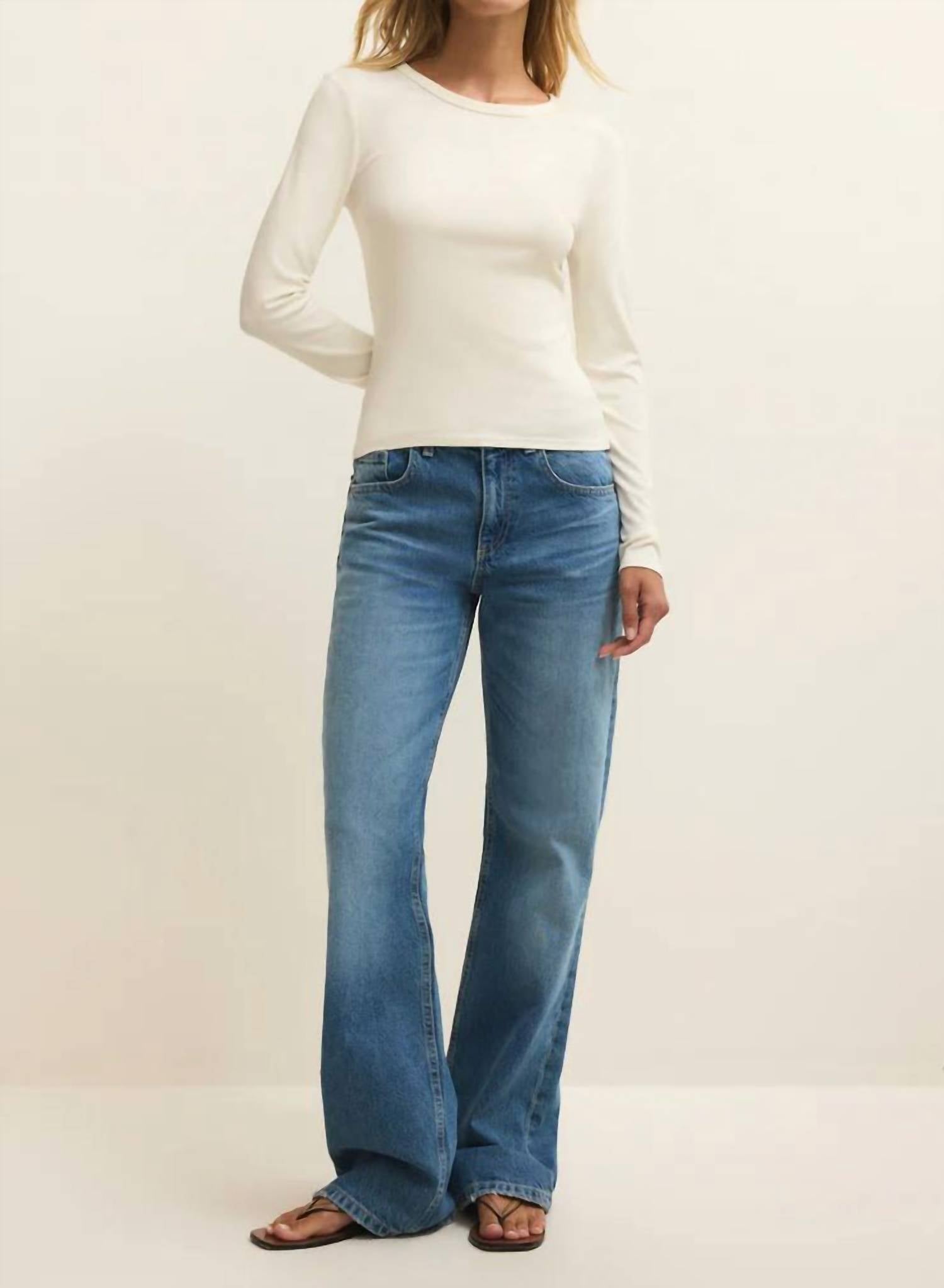 Z Supply Second Skin Crew Long Sleeve Top in cloud 2 - women's long sleeve top - detail view