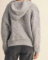 En Merci - Fuzzy Knit Hoodie Button Down Cardigan