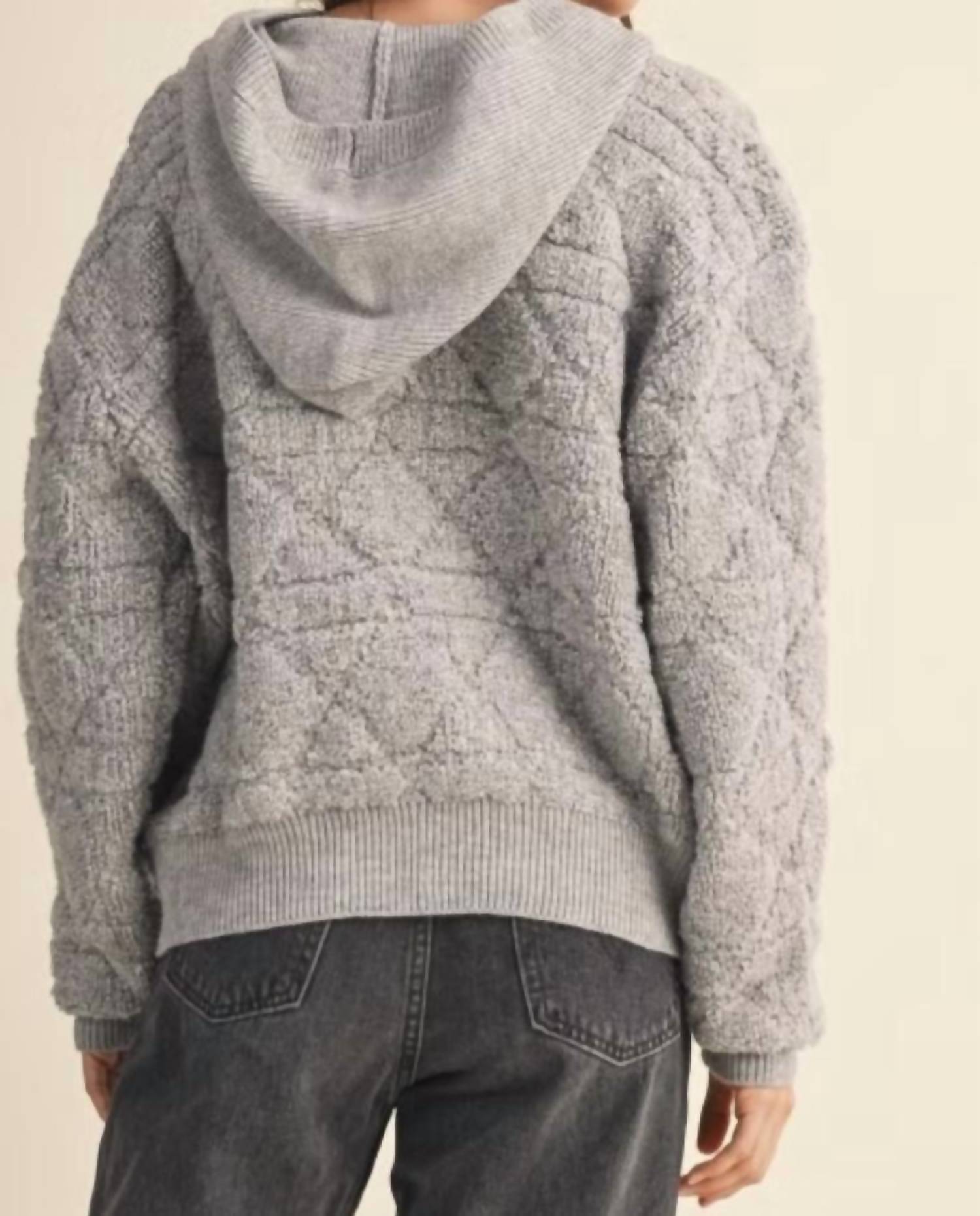 En Merci - Fuzzy Knit Hoodie Button Down Cardigan