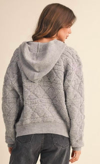 En Merci - Fuzzy Knit Hoodie Button Down Cardigan
