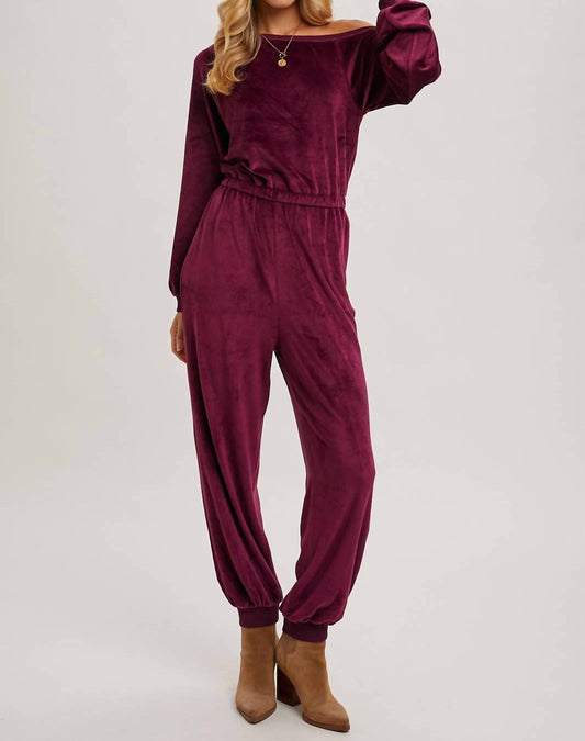 Bluivy - Velvet One Shoulder Boat Neck Jumpsuit