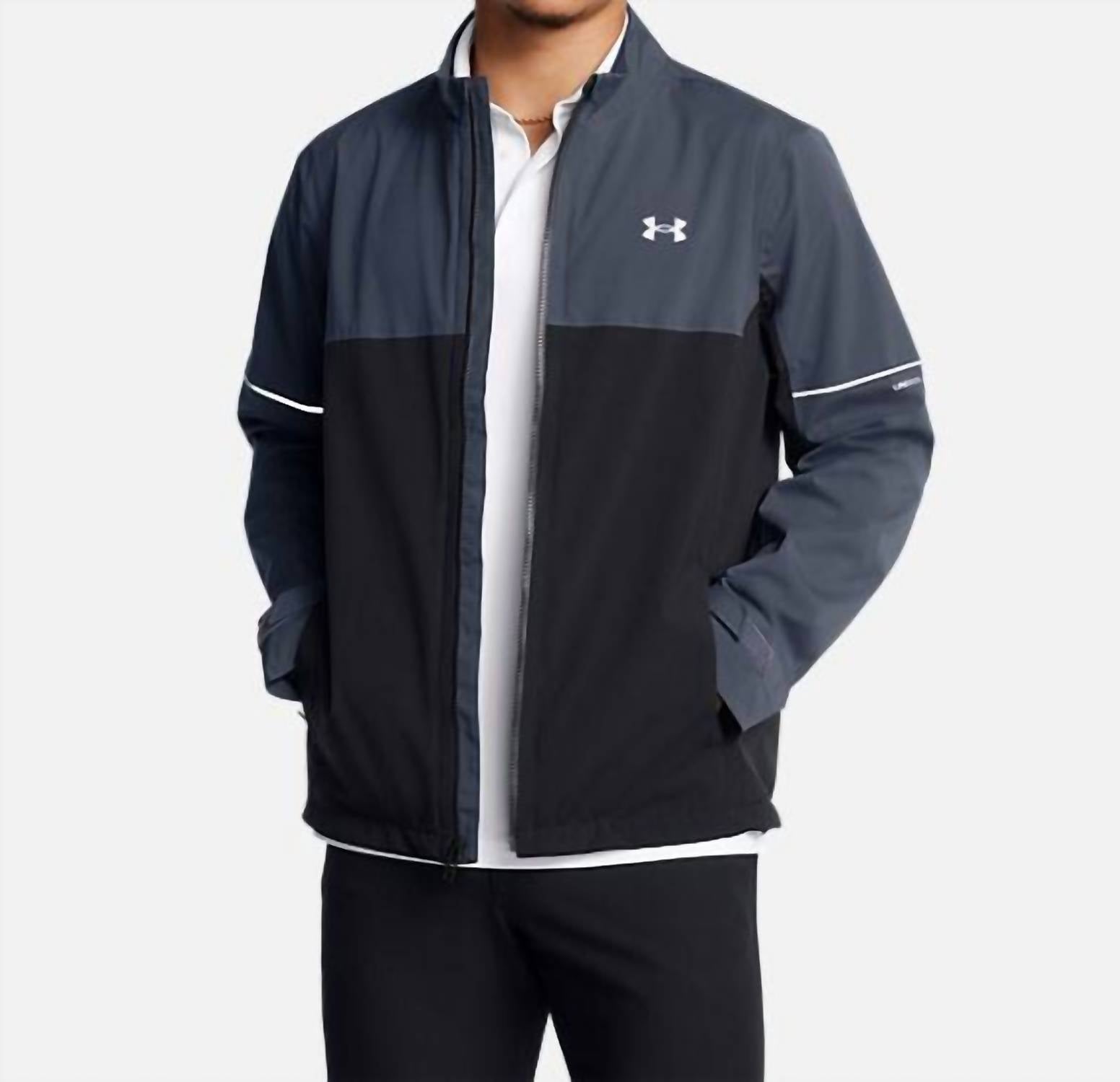UNDER ARMOUR Drive Rain Jacket in black grey silver - men's jacket - detail view