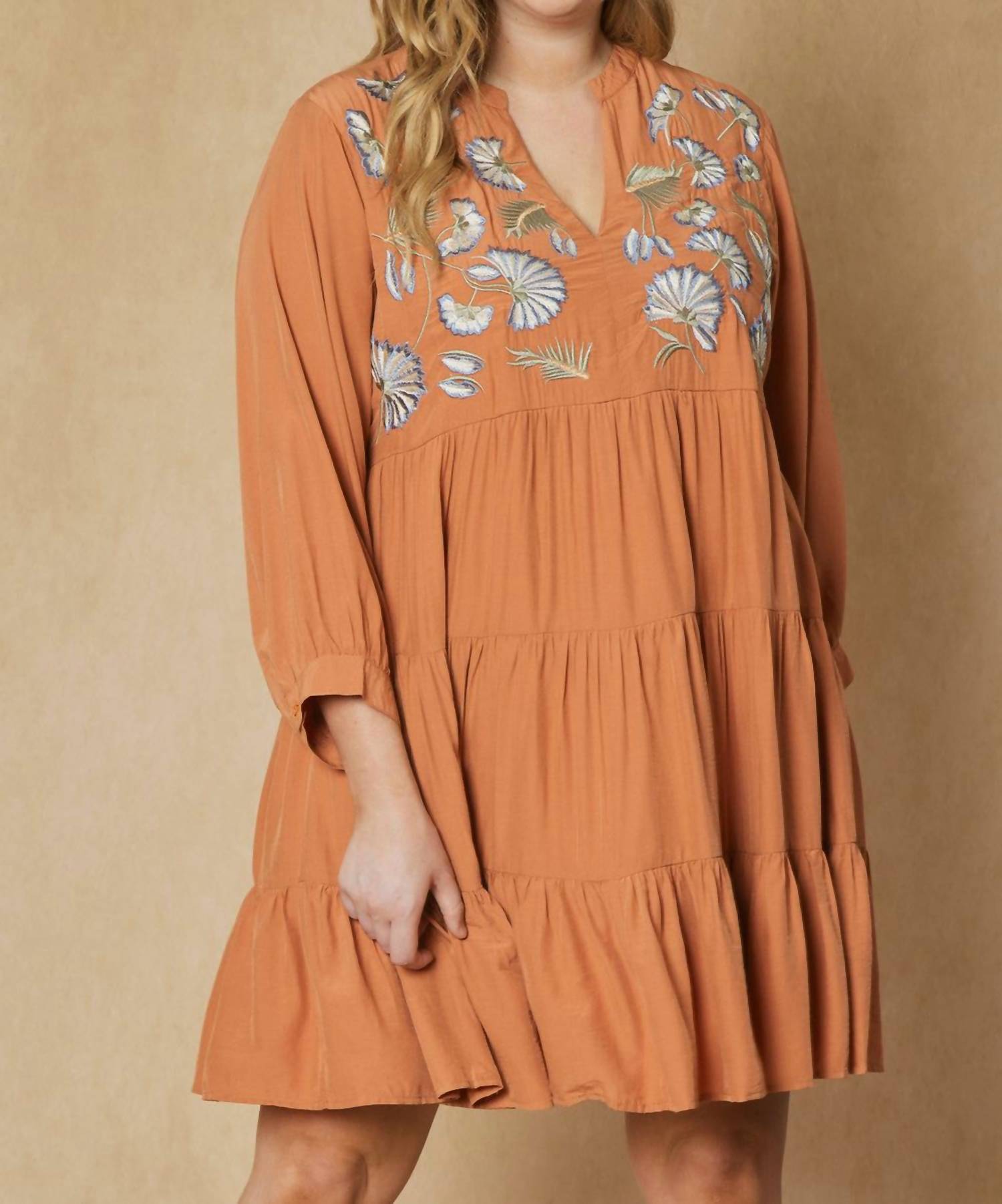 Entro - Floral Embroidered Tiered Dress