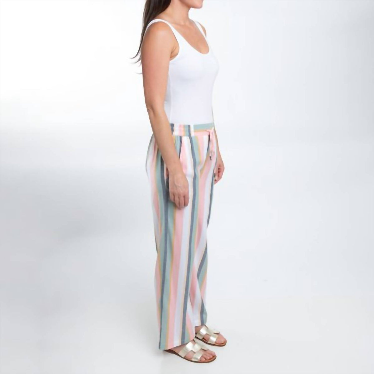 Elsie & Zoey - Medium Striped Adjustable Wide Leg Pant