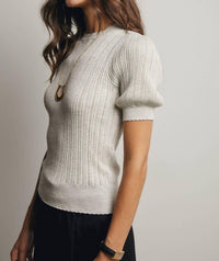 Forte - Textured Knit Puff Sleeve Top