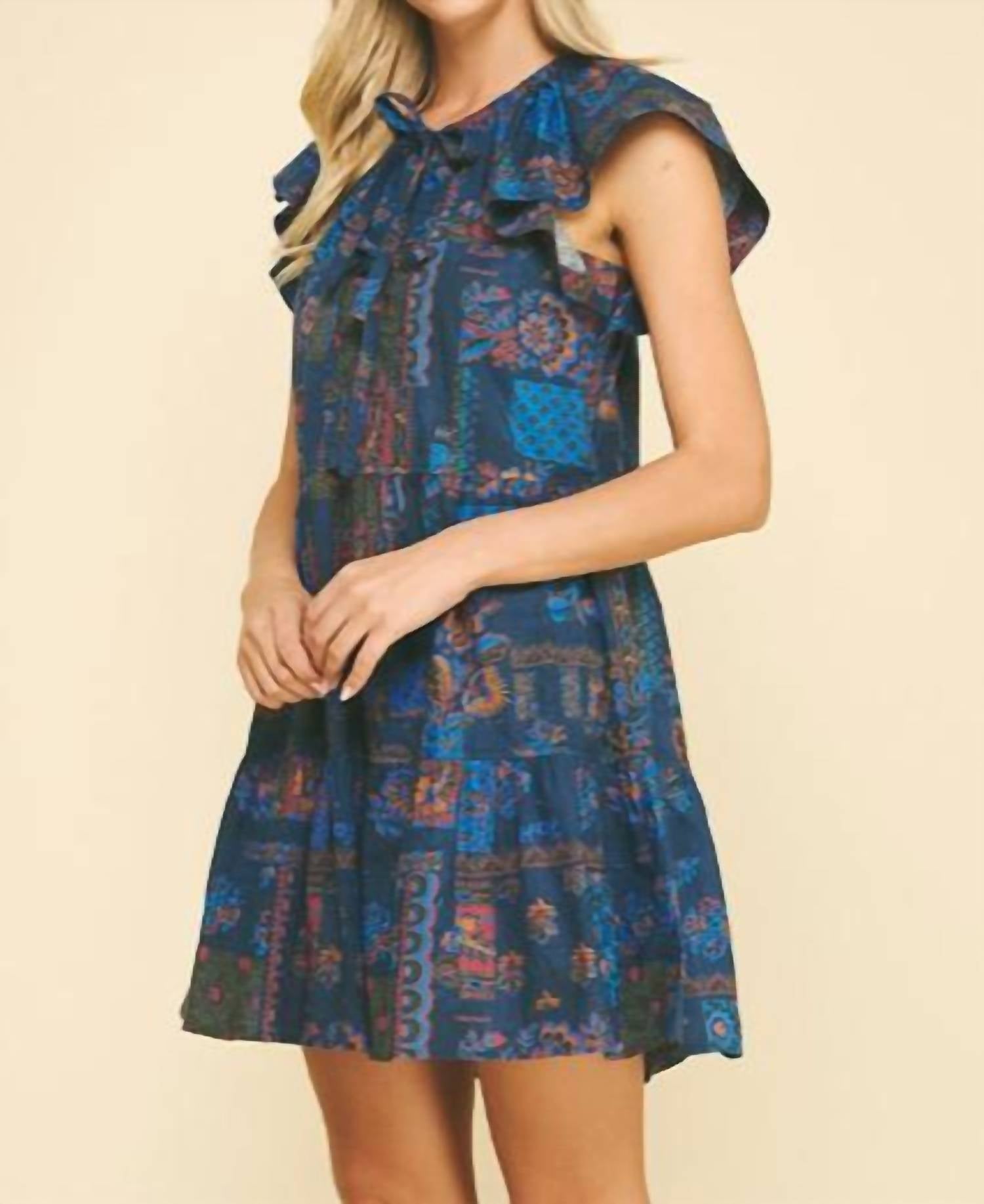 Pinch - Print Tie Front Tiered Mini Dress