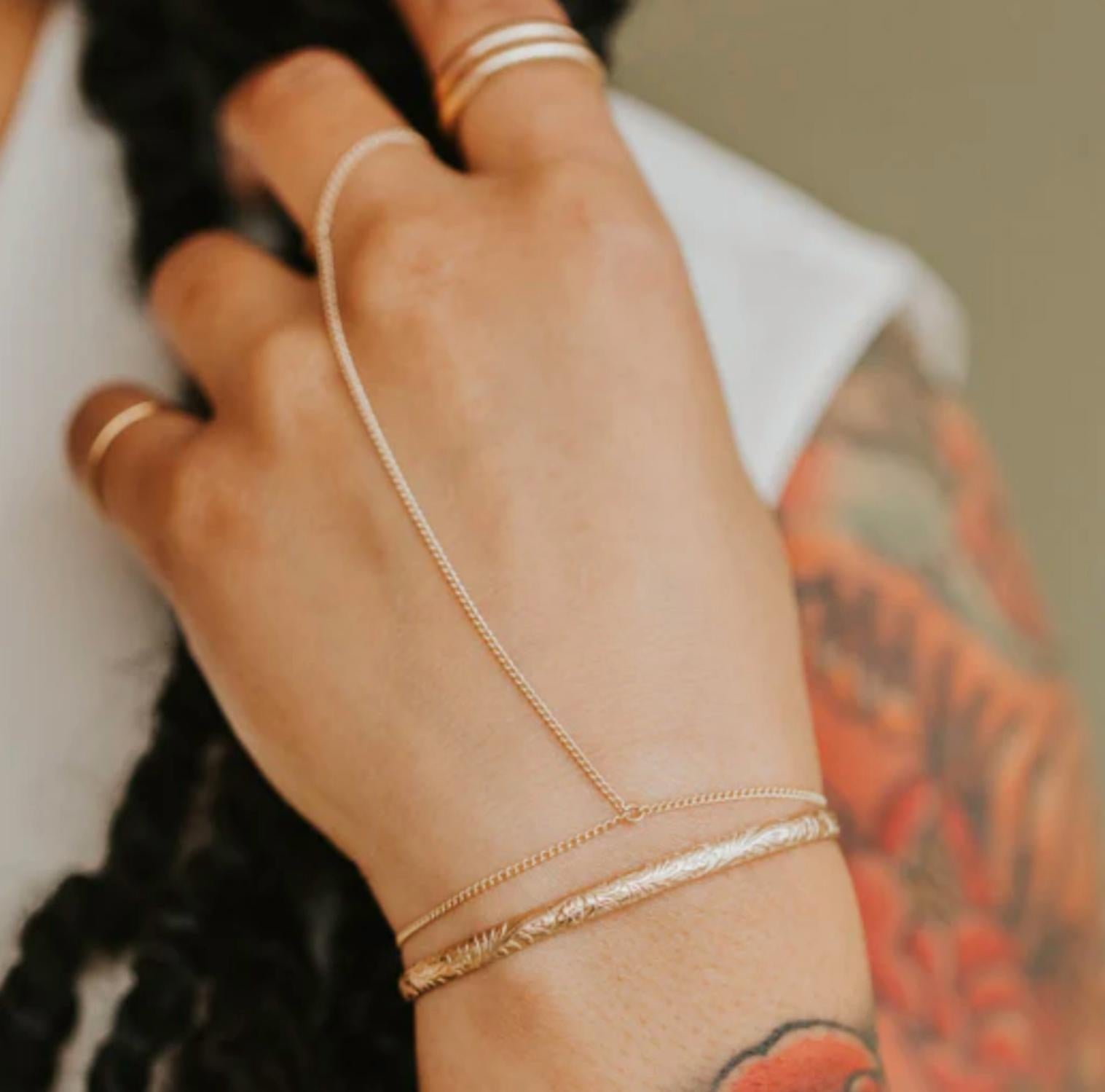 Hello Adorn Women's Flora Cuff Bracelet in yellow gold - women's jewelry - detail view