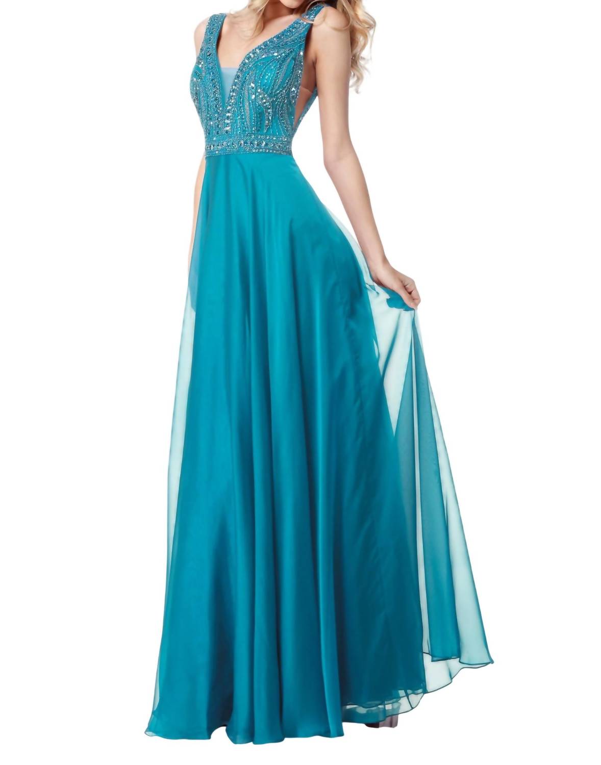 Sherri Hill - Beaded V Neck Gown