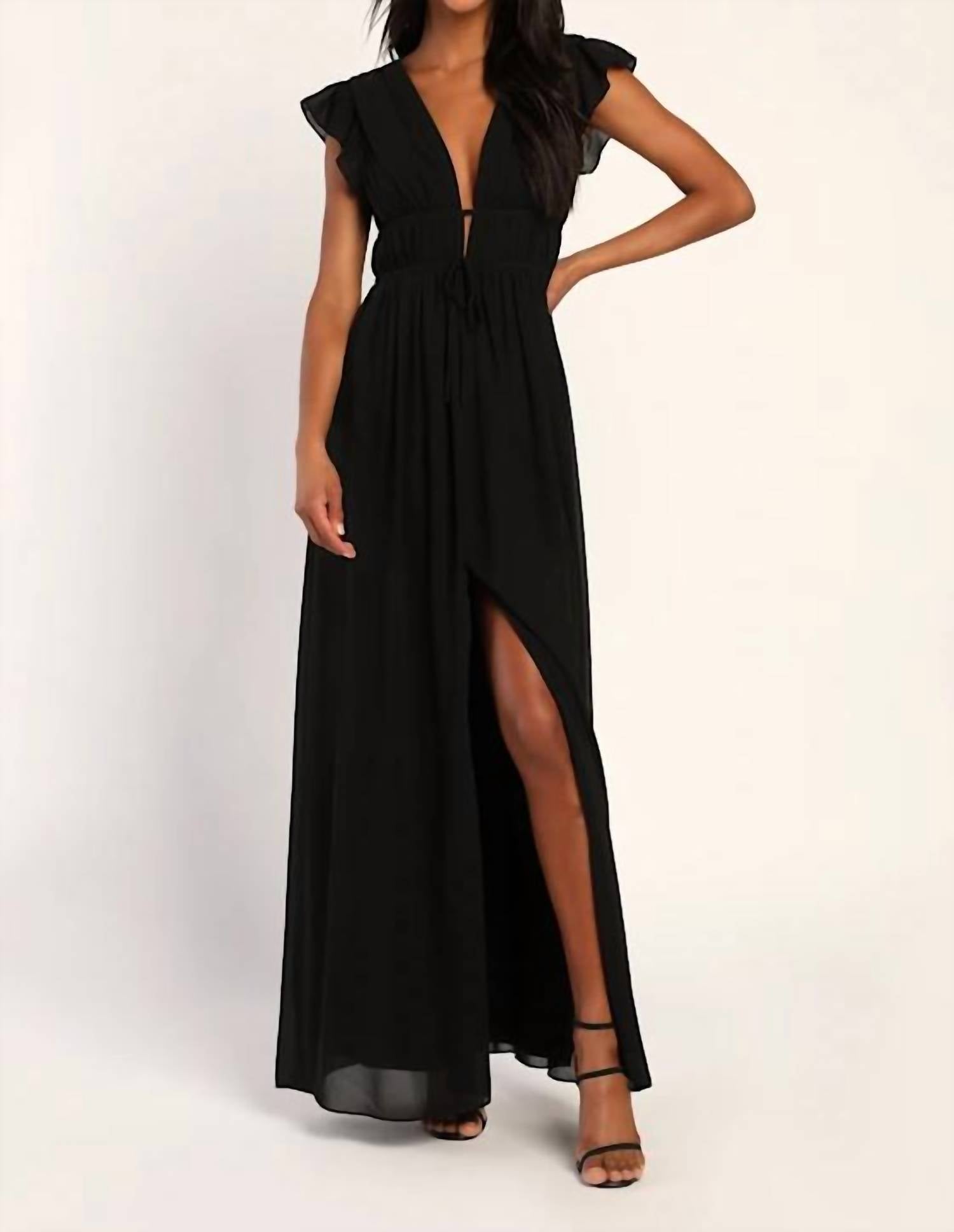 Lulus I'm All Yours V-neck Ruffled Chiffon Maxi Dress in black - women's dress