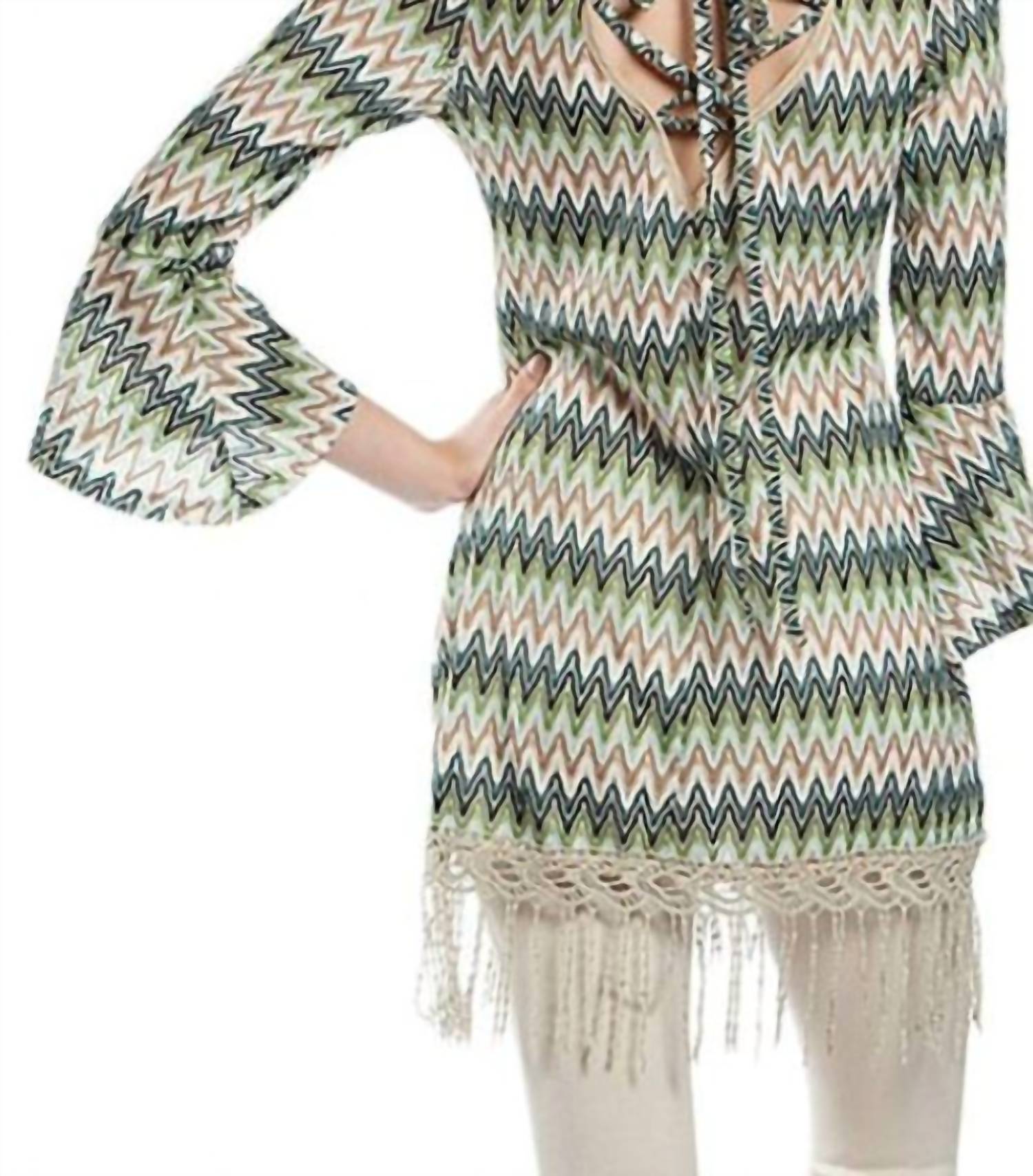 A'Reve - Back Lace Up Fringe Tunic Top