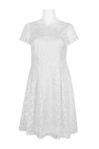 Adrianna Papell - Women's Boat Neck Short Sleeve Embroidered Dress