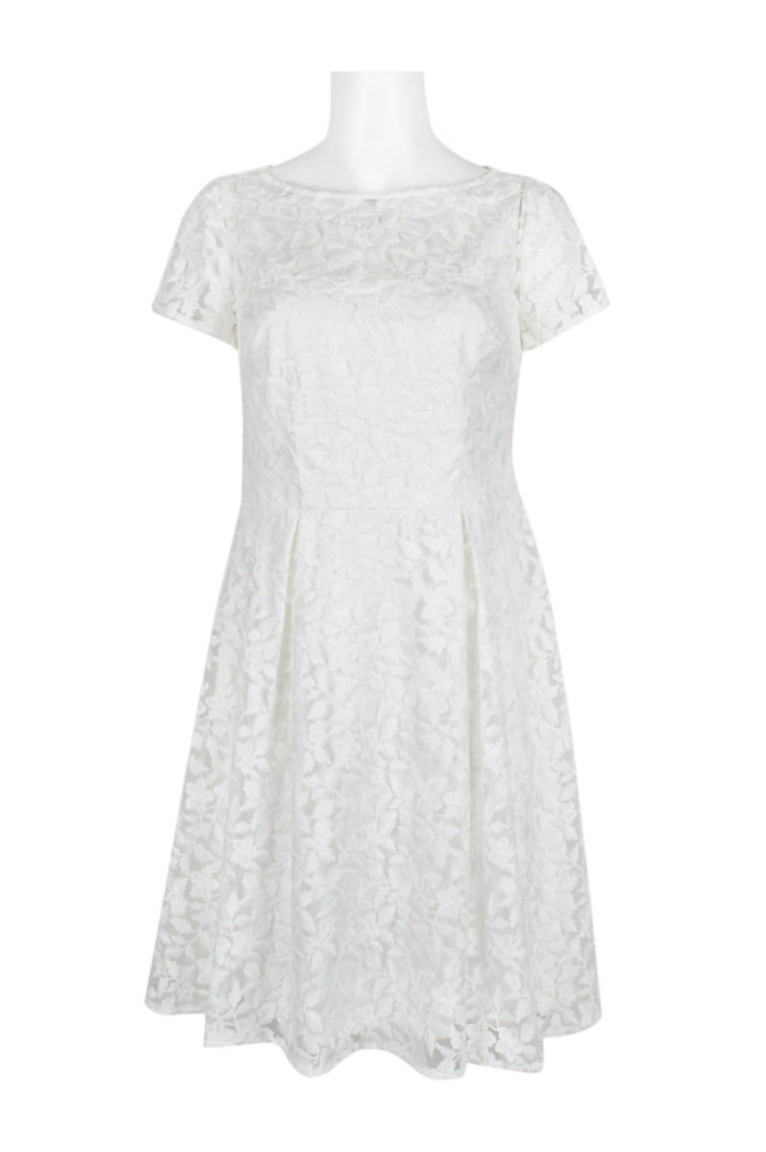 Adrianna Papell - Women's Boat Neck Short Sleeve Embroidered Dress