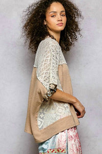 Pol - Round Neck Raw Edge Floral Knit Rib Top