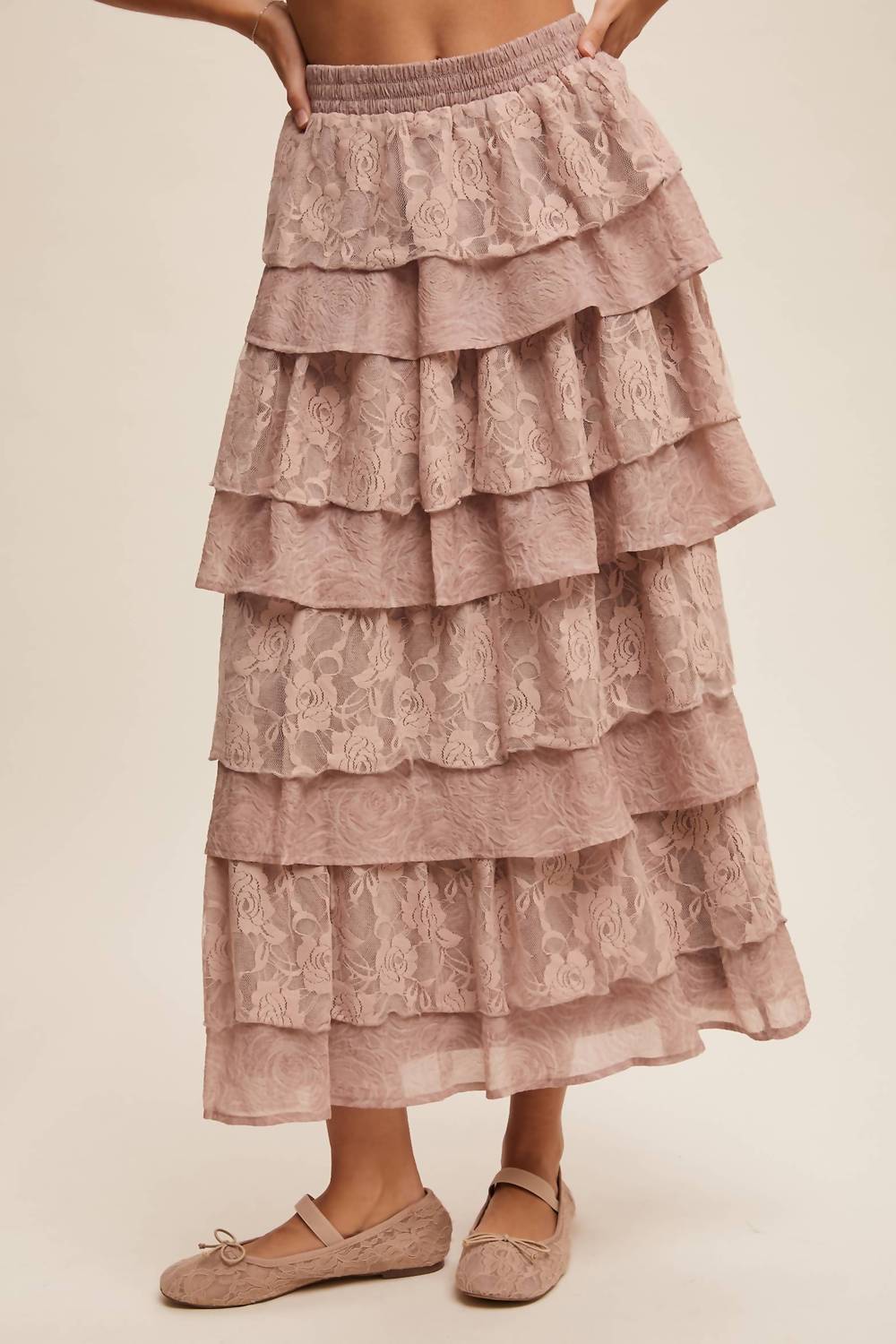 Listicle - Lace Tiered Maxi Skirt