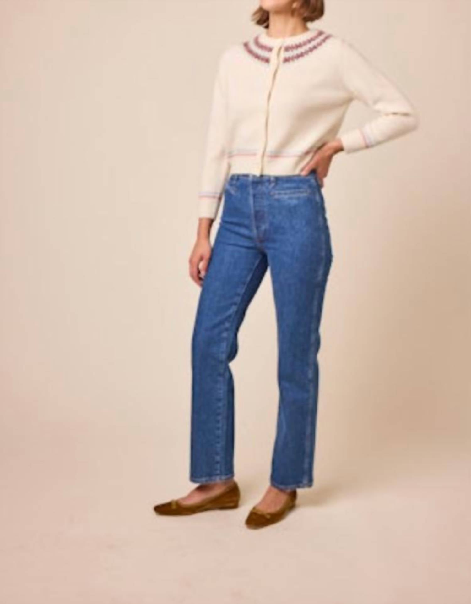 DÔEN Olympe Crewneck Cardigan in ivory annecy - women's cardigan - alternate view