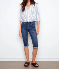 Charlie B - Striped Linen Blend Shirt With Front Twist