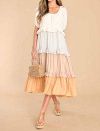 Entro - Colorblock Tiered Midi Dress