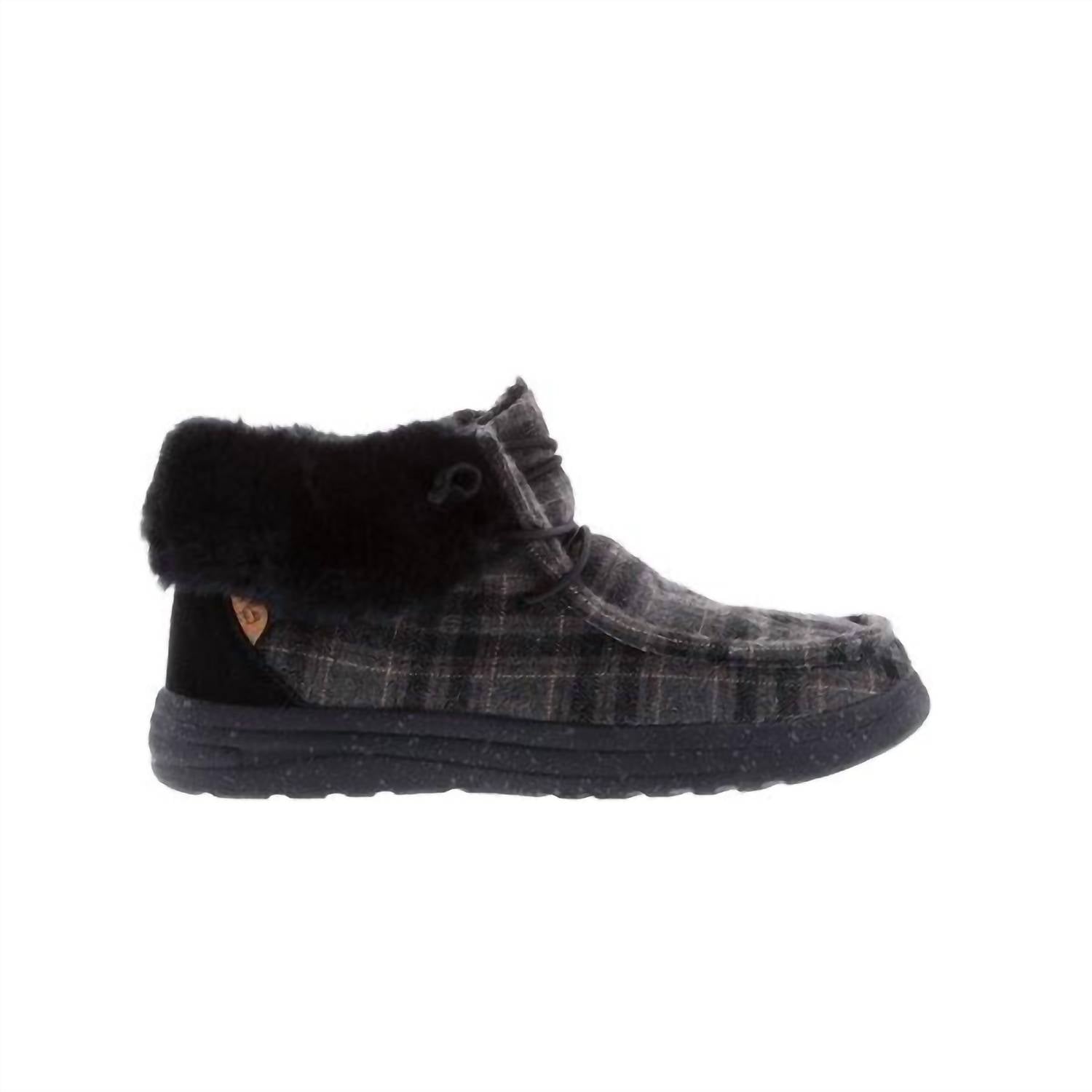 Lamo Women's Cassidy Winter Shoe in charcoal plaid - women's shoe - detail view