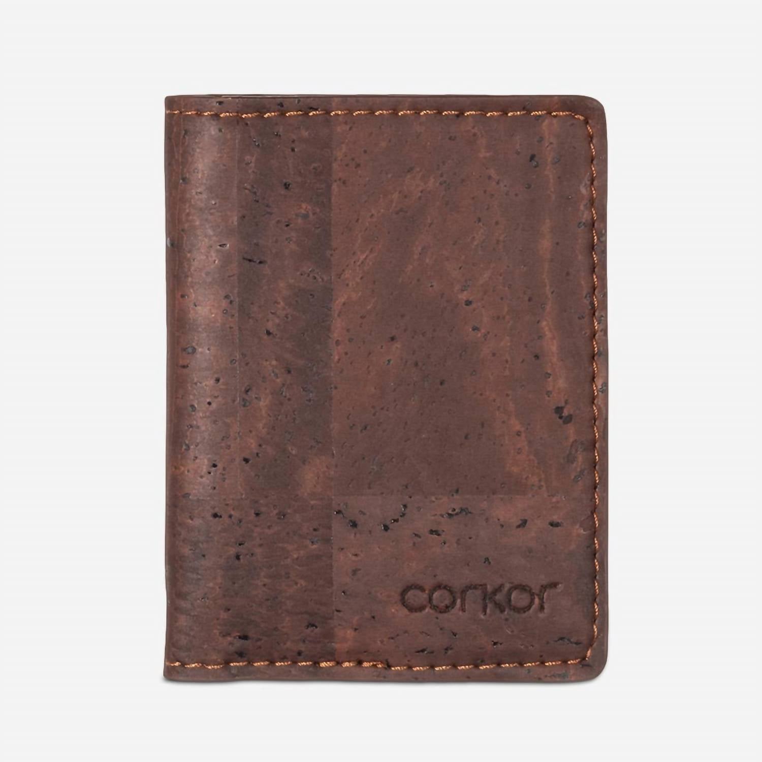 Corkor Men's Cork Minimalist Bi-fold Wallet in brown - men's bag