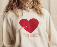 THE GREAT. College Sweatershirt With Heart Graphic in washed white with red - women's top - view 4