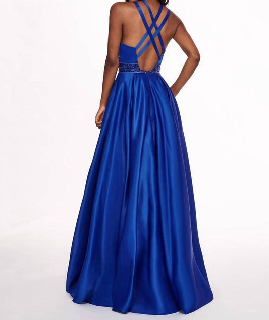 Rachel Allan - Matte Satin Halter Neck Prom Gown