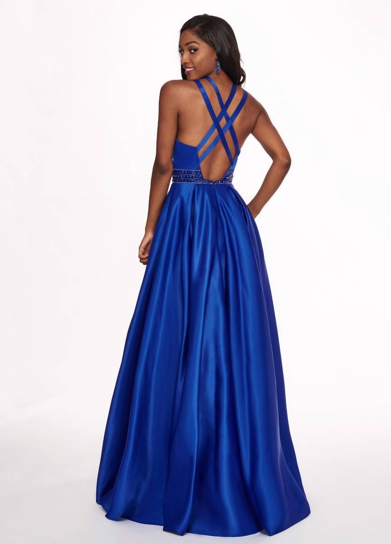 Rachel Allan - Matte Satin Halter Neck Prom Gown