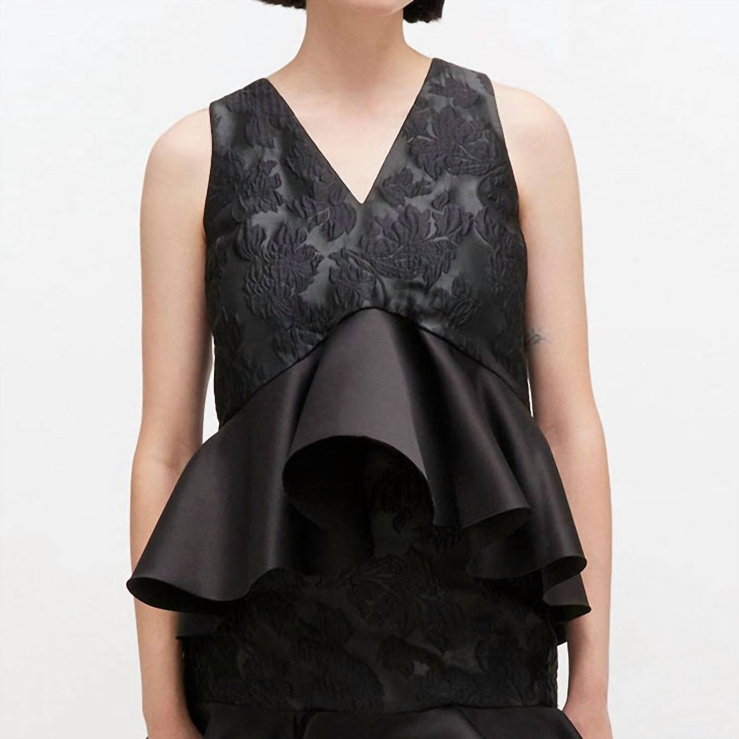 Ganni - Satin Cloque Sleeveless Peplum Blouse