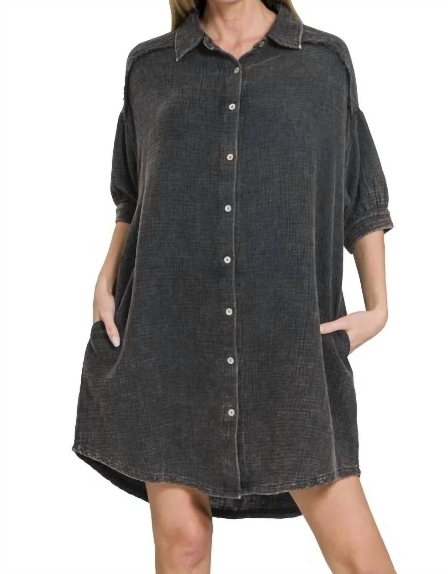 Zenana - Gauze Button Down Short Sleeve Shirt
