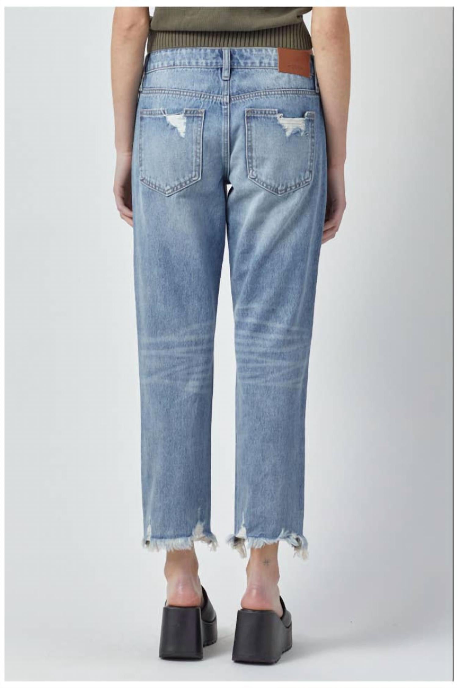 HIDDEN Women's Distressed Boyfriend Jean in blue - women's jeans - detail view