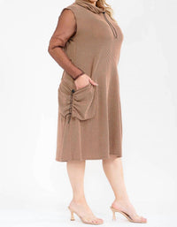 Karen T Design - Cowl Turtle Neck Pocket Midi Dress