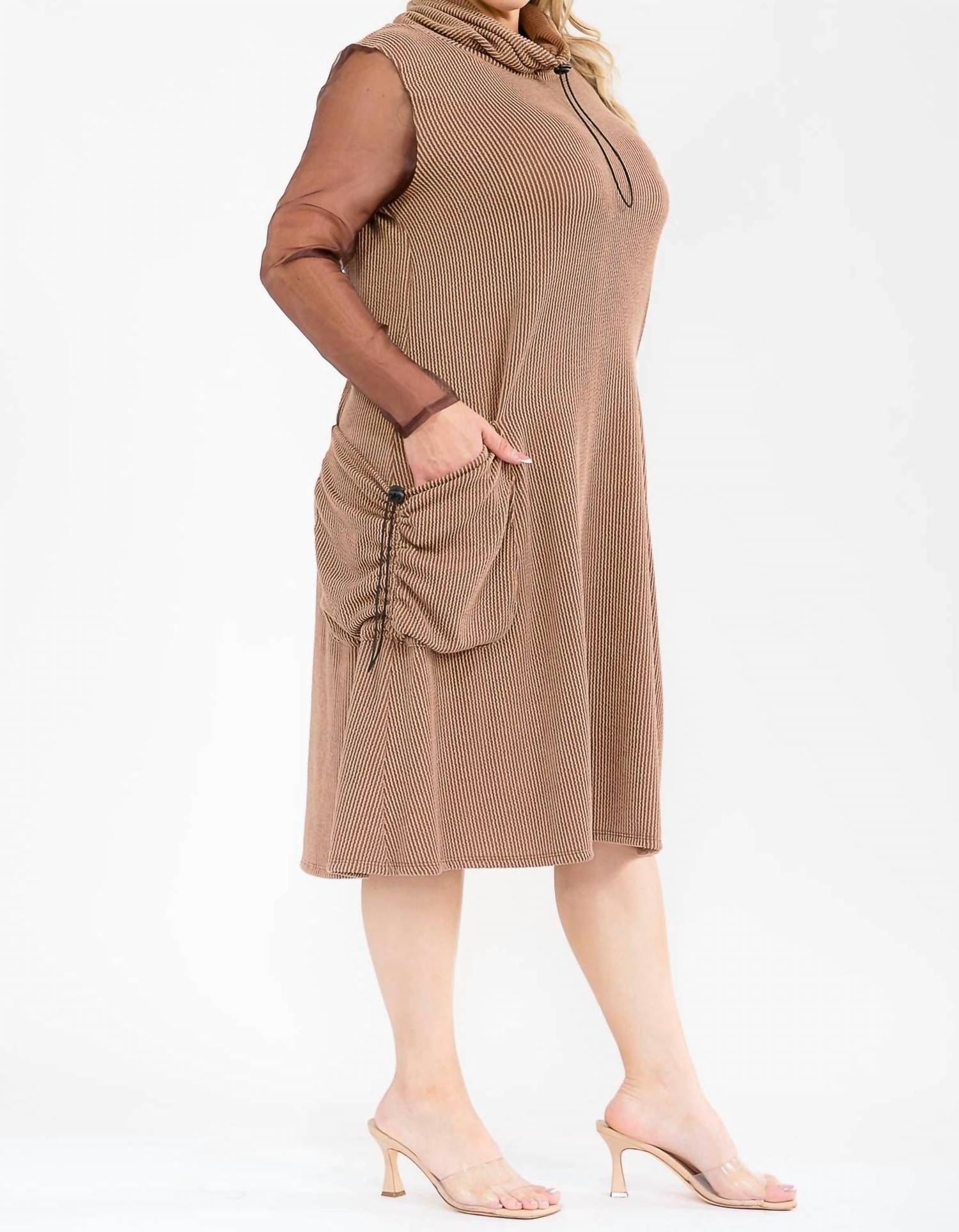 Karen T Design - Cowl Turtle Neck Pocket Midi Dress