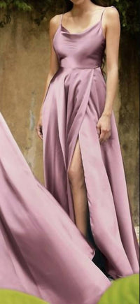 Ladivine Leg Slit Satin A-line Dress in mauve - women's dress