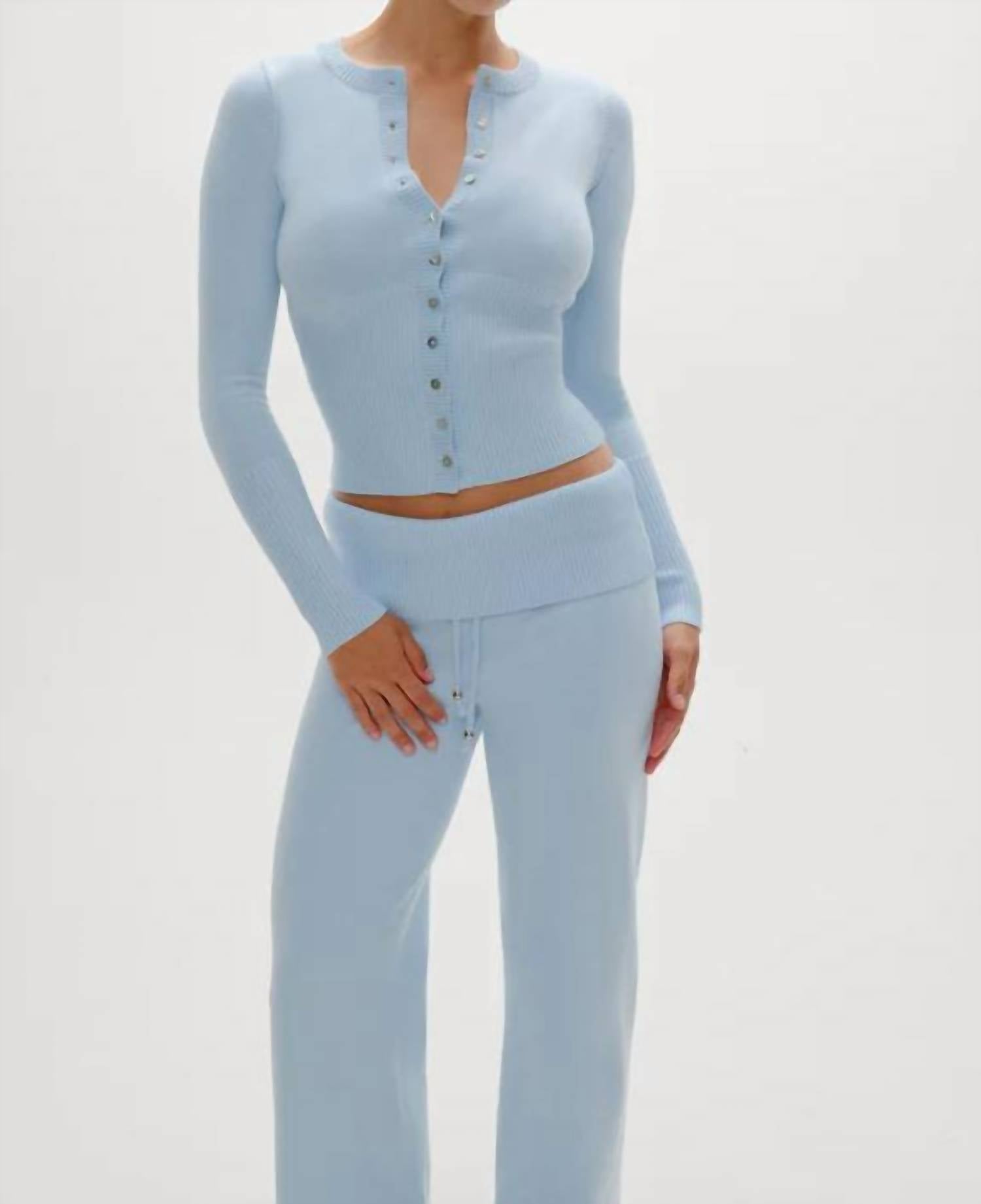 Frankies Bikinis Dawson Knit Fold Over Pants in daydream - women's pants - alternate view