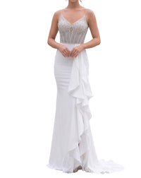 PORTIA&SCARLETT Beaded Fitted Long Evening Gown in white - women's dress