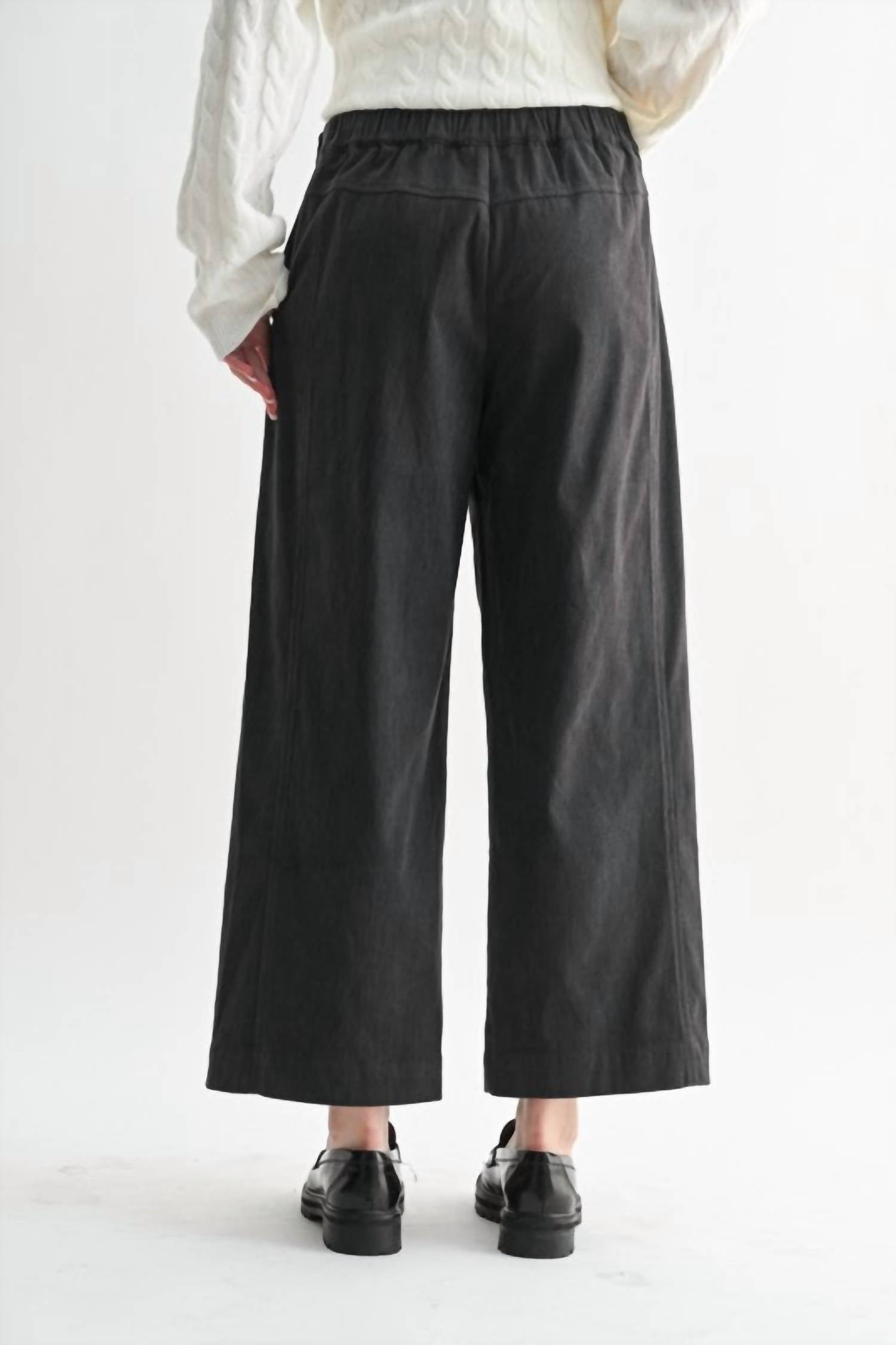Fun 2 Fun Wide Leg Corduroy Pant in charcoal - women's pants - detail view