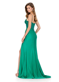 ASHLEYlauren Corset Beaded Bustier Gown in emerald - women's dress - alternate view