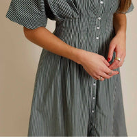 Aureum - Pleated Stripe Midi Dress