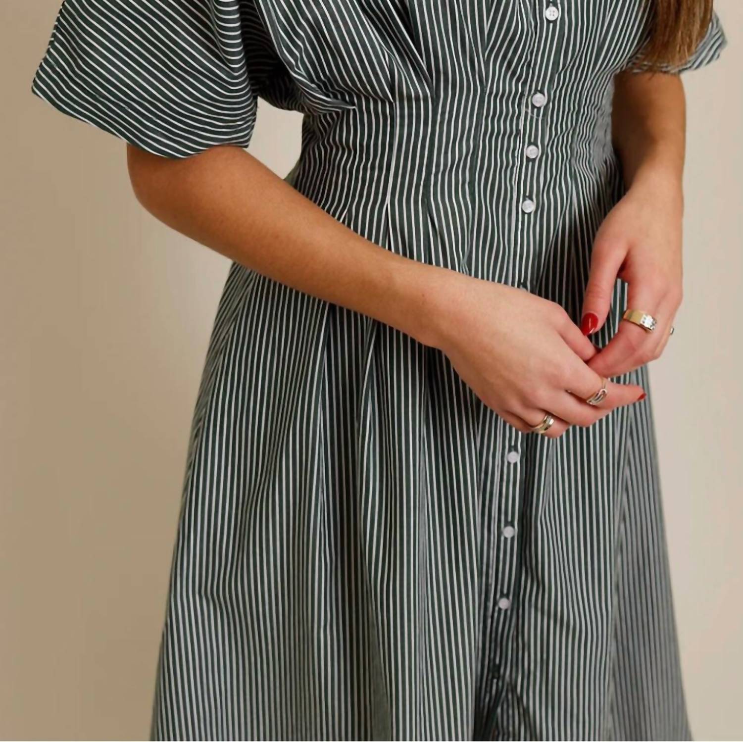 Aureum - Pleated Stripe Midi Dress