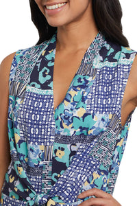 TRIBAL Frances Front Tie Sleeveless Blouse in lagoon - women's blouse - alternate view