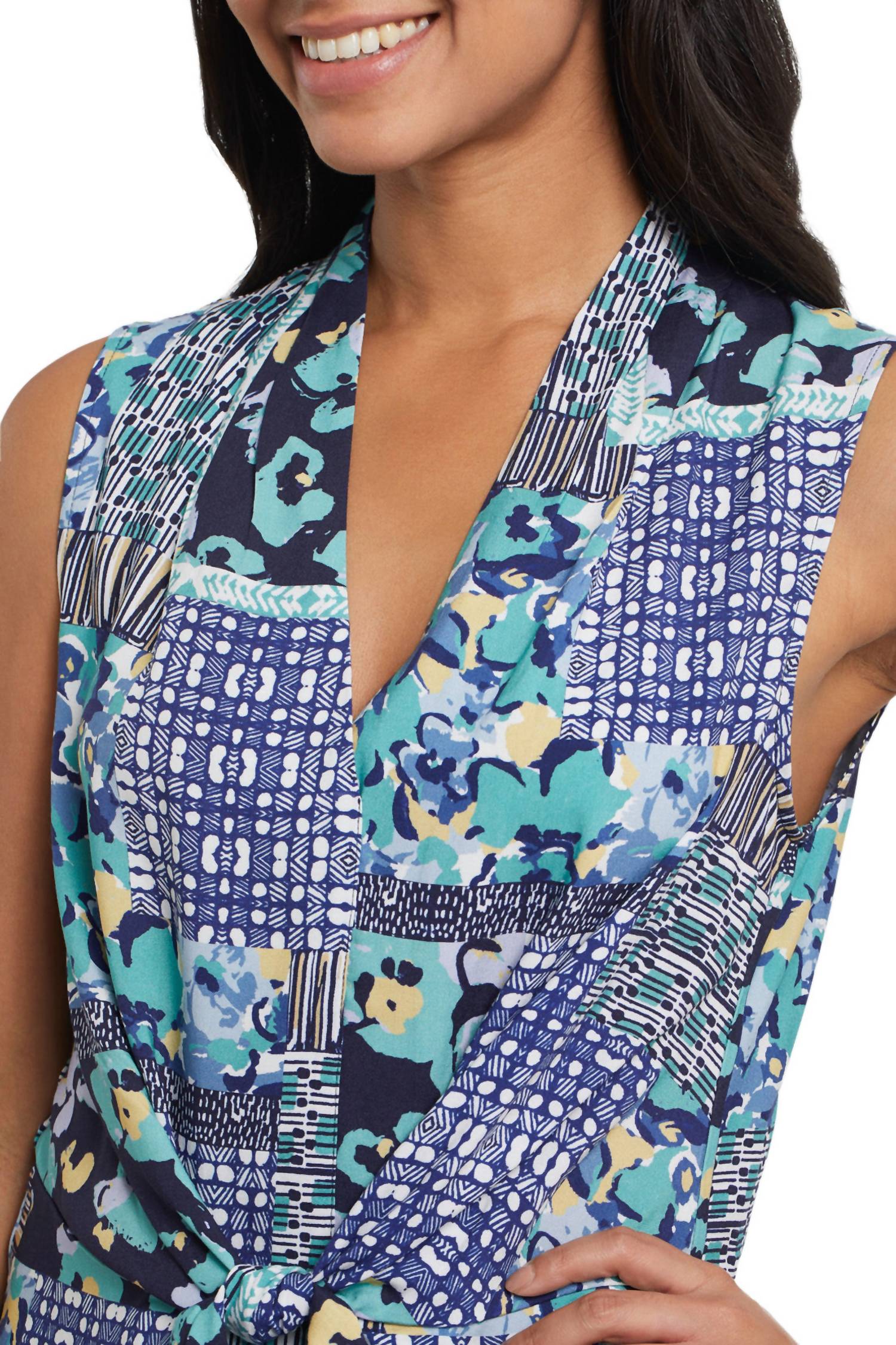 TRIBAL Frances Front Tie Sleeveless Blouse in lagoon - women's blouse - alternate view