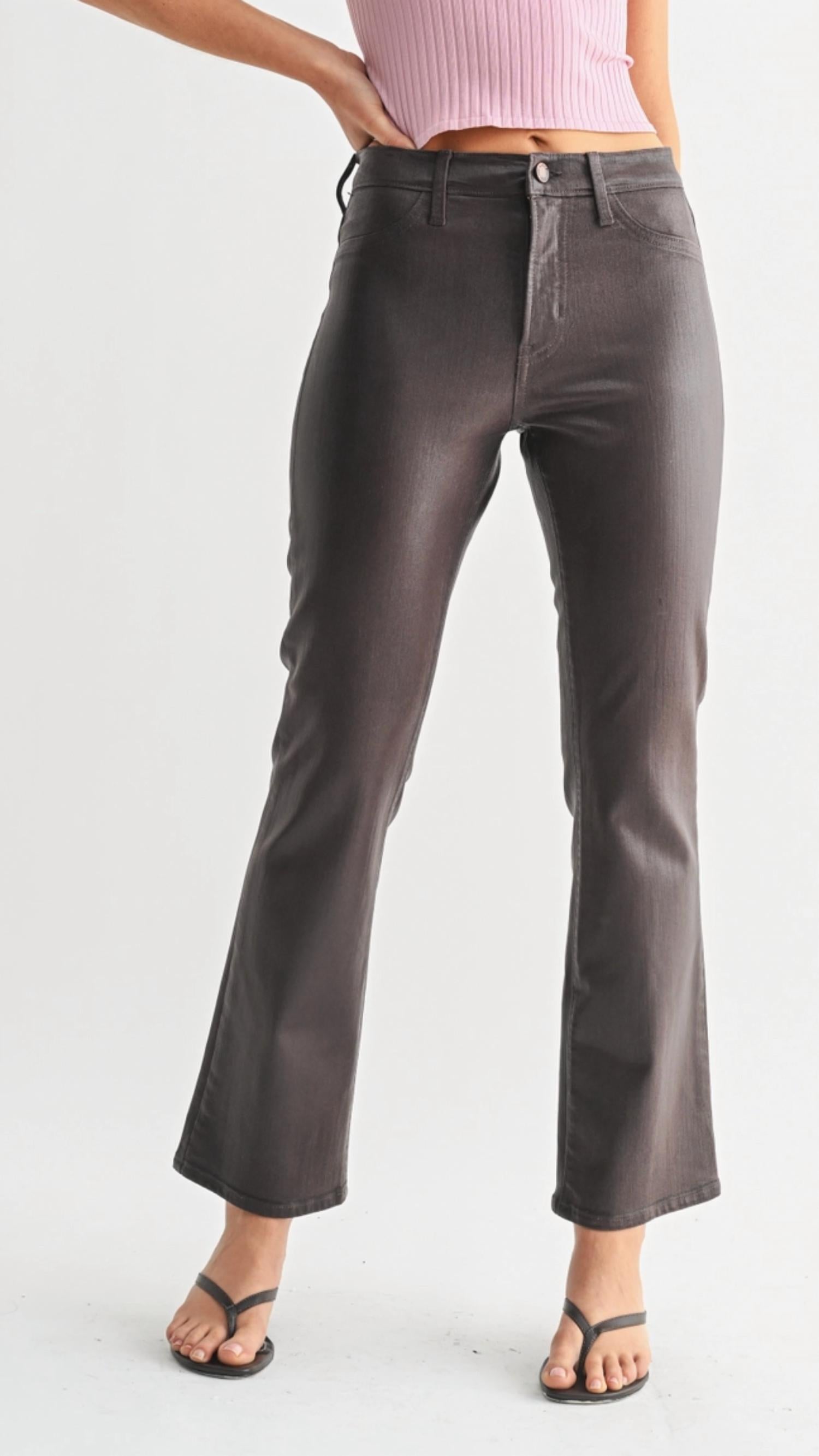 Just Black Denim - Coated Slim Cropped Bootcut Jeans