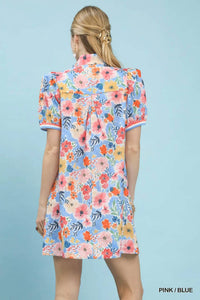 Umgee - Floral Print High Neck Mini Dress