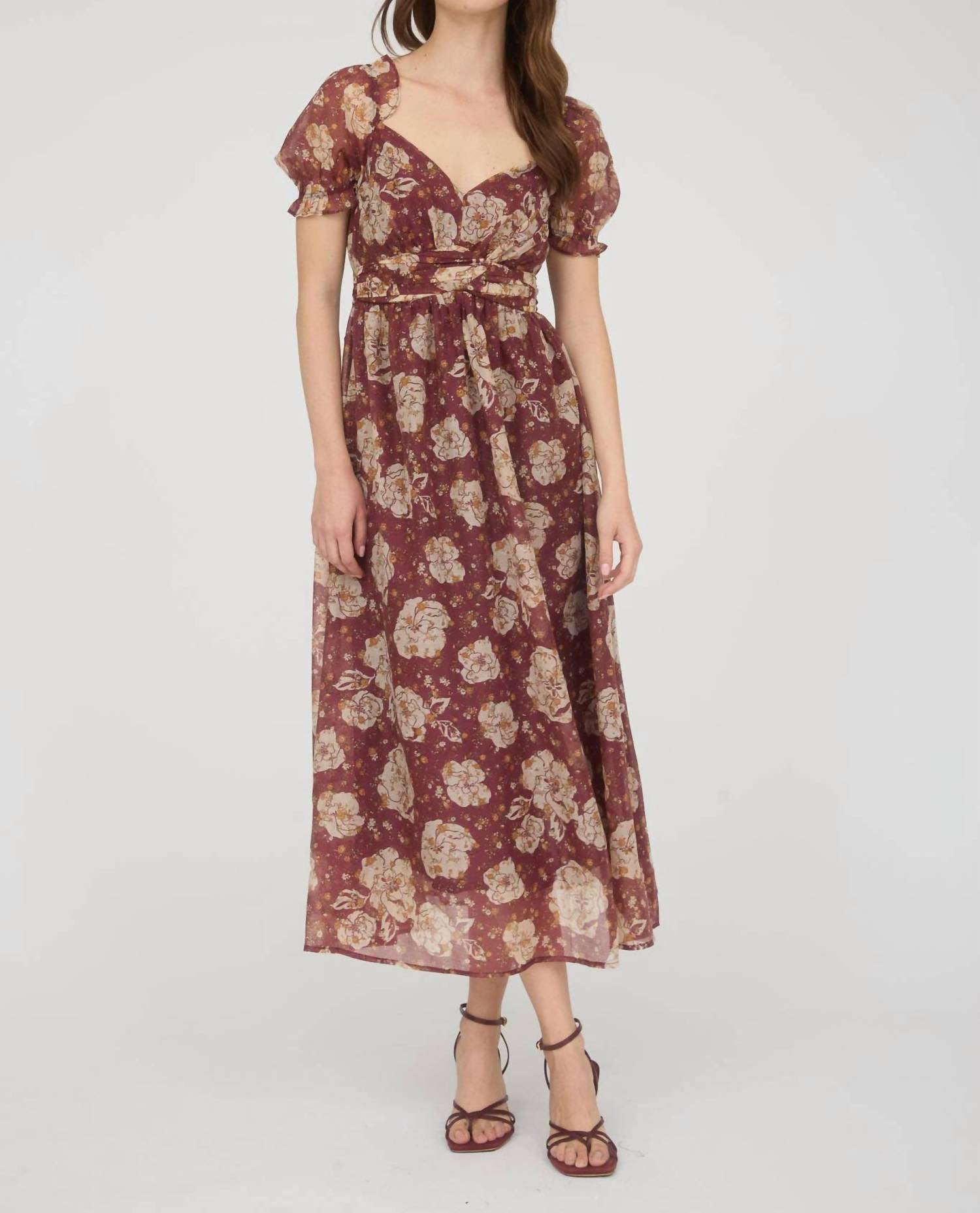 Blu Pepper - Floral Sweetheart Neck Back Tie Midi Dress