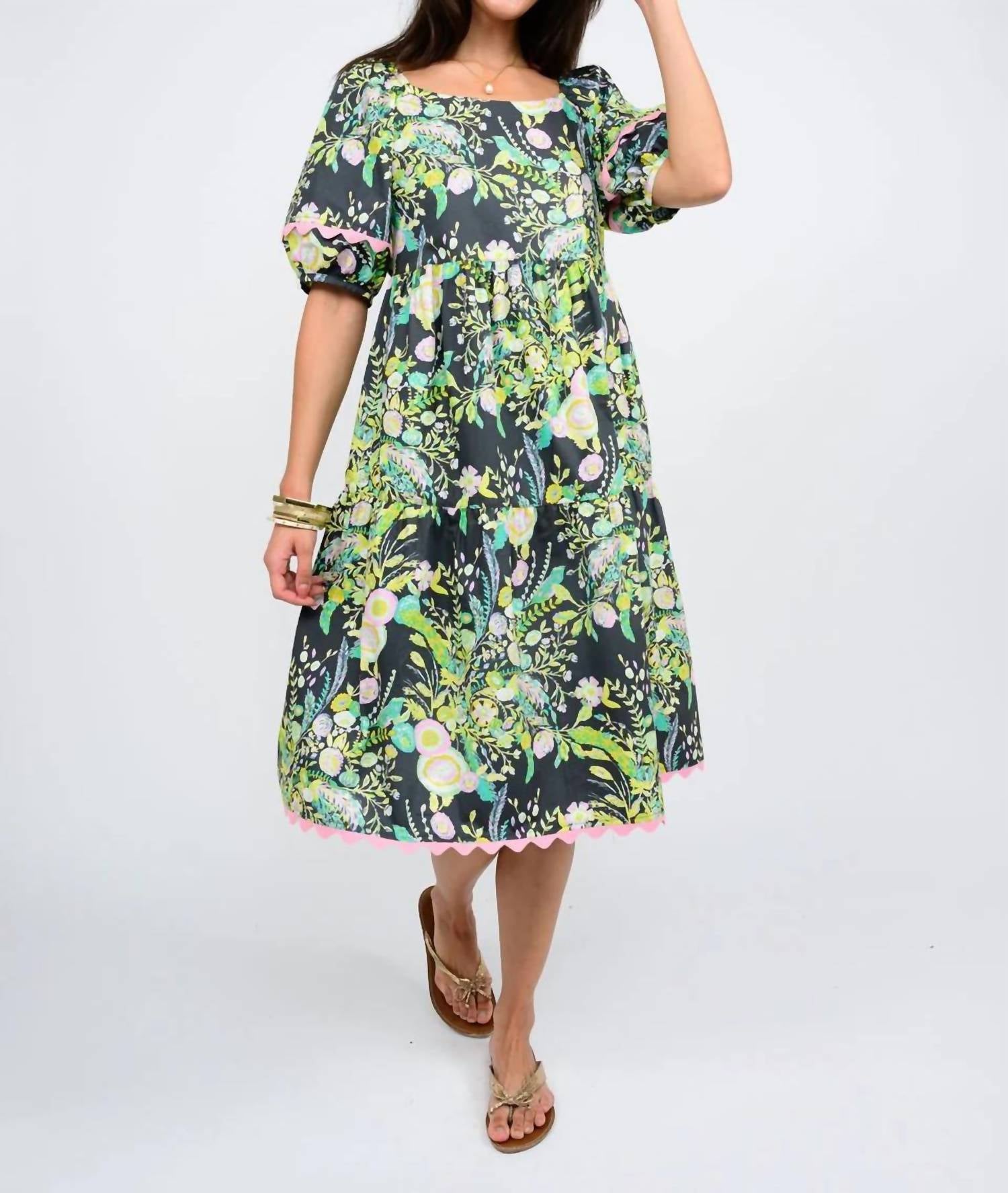 Uncle Frank - Slate Tropical Burst of Flowers Dress