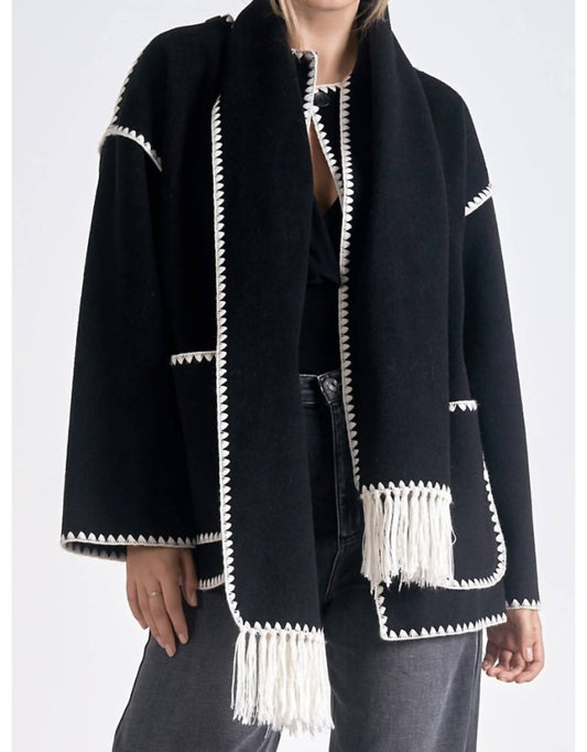 Elan - Jacket with Top Stitch and Removeable Scarf