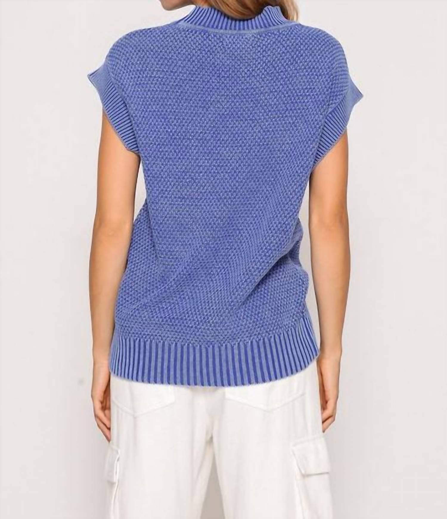 Zenana - Cap Sleeve Round Neck Mineral Wash Sweater