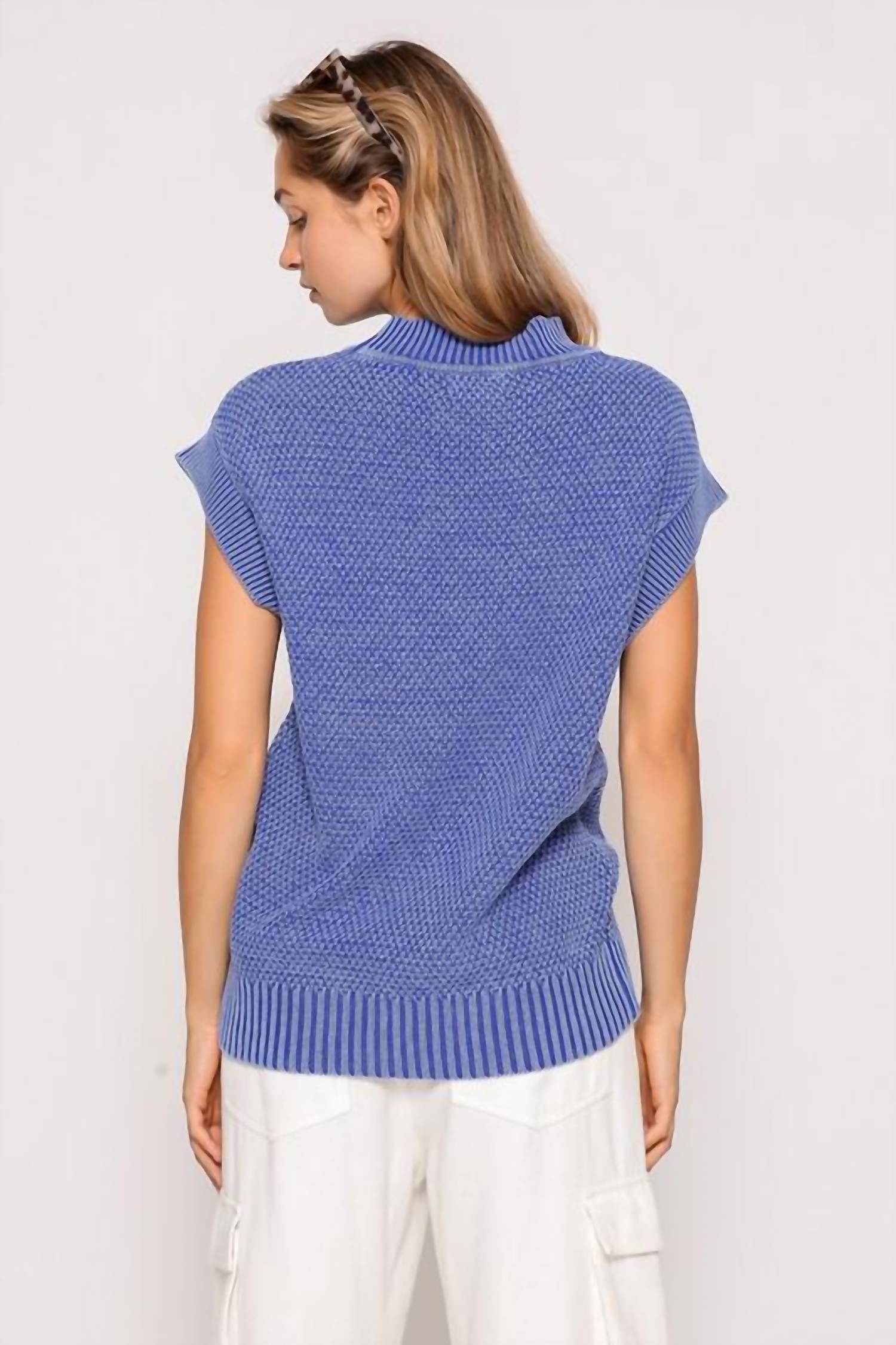 Zenana - Cap Sleeve Round Neck Mineral Wash Sweater