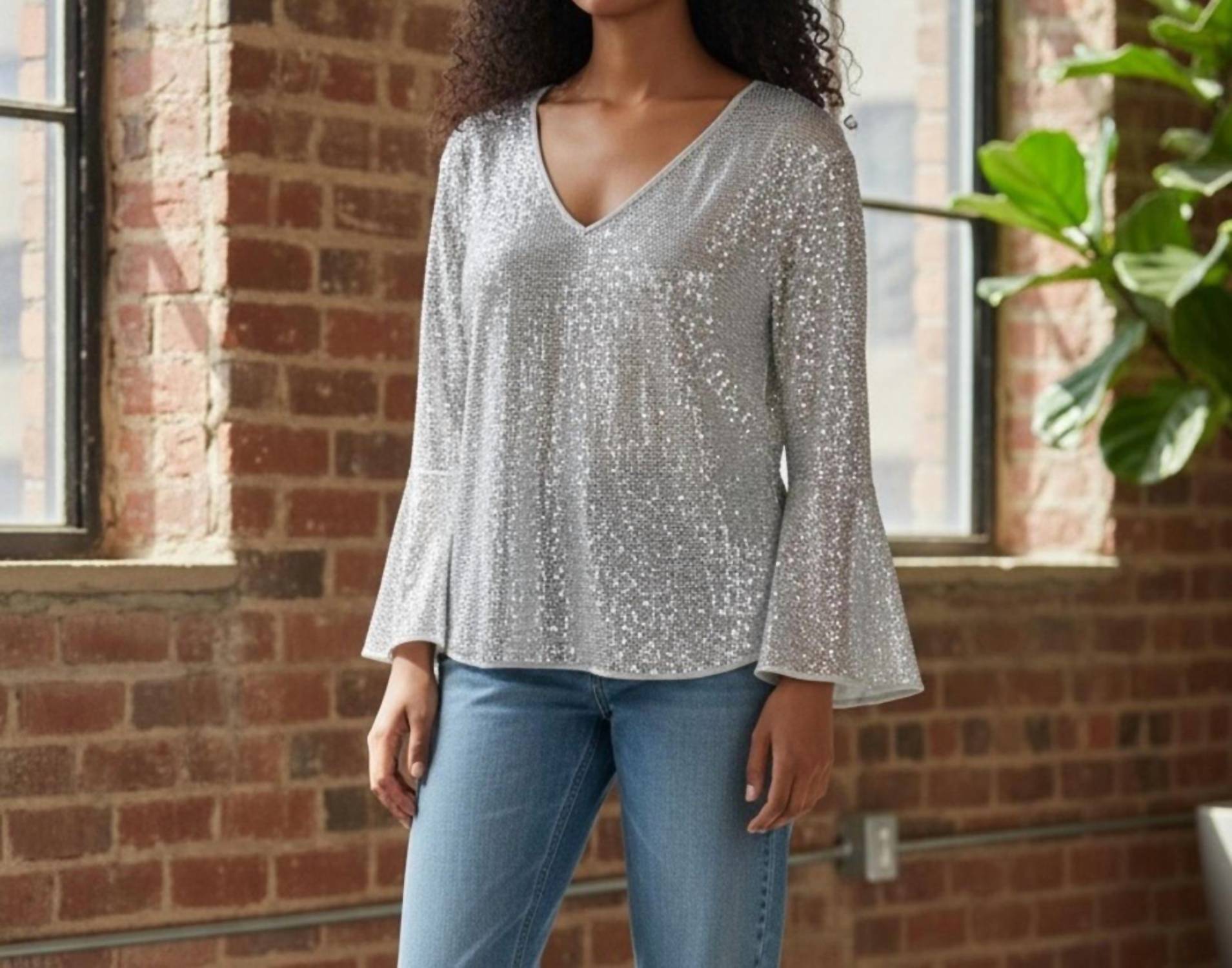 Vince Camuto - Sequin V-neck Top
