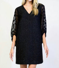 Ivy Jane Sheer Sleeve Shift Mini Dress in black - women's dress